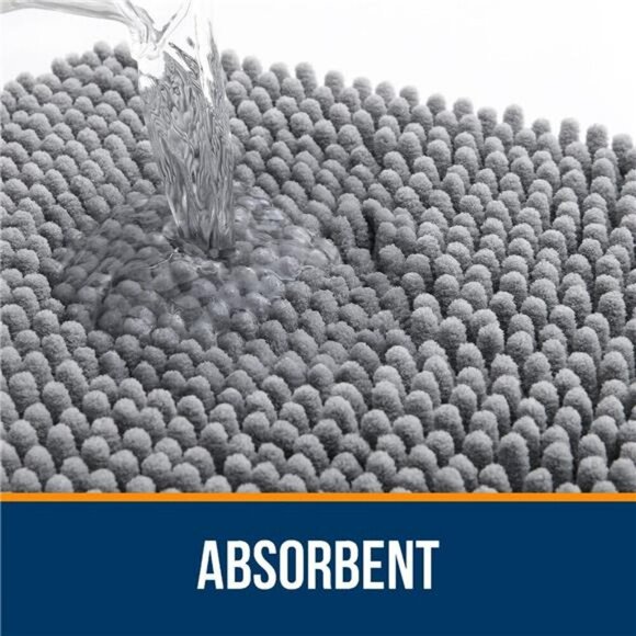 Chenille Bathroom Rug Set 3 Piece Soft Absorbent Quick Dry Bath Mats Grey - Picture 3 of 7